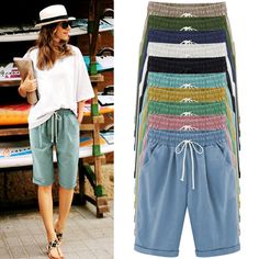 Buy WISPR Women's Summer Shorts Lace Up Elastic Waistband Loose Pants at Walmart.com Look Boho Chic, Casual Summer Pants, Mode Tips, Womens Summer Shorts, Slacks For Women, Knee Length Shorts, Plus Size Pants, Lounge Shorts, Plus Size Shorts