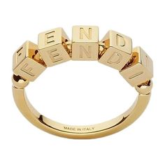 Elevate your style with the iconic Fendigraphy ring, featuring engraved letters on gold-finish metal. Fashion-forward and elegant, this ring makes the perfect finish for any outfit. Gift this gorgeous ring or add it to your personal designer collection, only from Fendi. Model: 8AH773 Size: Small (US Size 5.5) Gold-finished metal Engraved lettering Includes authenticity cards and Fendi box Made in Italy Gender: female.  Age Group: adult. Engraved Letters, Gorgeous Ring, Metal Fashion, Metal Ring, Metal Rings, Designer Collection, Gold Finish, Gender Female, Gold Metal