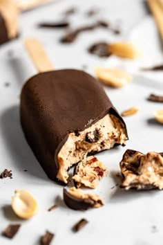 an ice cream filled with nuts and chocolate