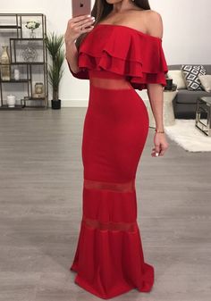 Flounce Pattern, Bodycon Evening Dress, African Dresses Modern, Mermaid Evening Gown, Red Evening Dress, Mermaid Evening Dresses, Dress Silhouette, Ruffled Maxi Dress, Red Prom Dress