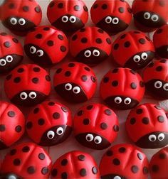 red and black ladybug cupcakes with googly eyes