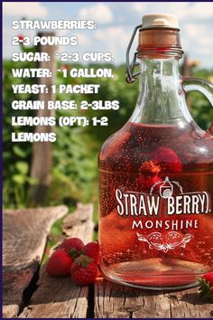 STRAWBERRY MOONSHINE RECIPE Crockpot Moonshine, Strawberry Moonshine Recipe, Moonshine Recipes Homemade, Strawberry Moonshine, Homemade Spirits, Amaretto Recipe, Homemade Moonshine, Wine Making Recipes, Home Distilling