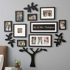 a family tree with many pictures hanging on the wall