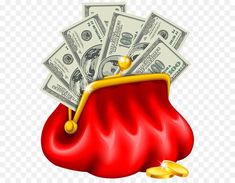 a red purse filled with money clipart