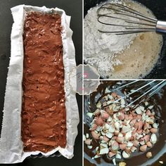 four pictures showing how to make chocolate and marshmallows