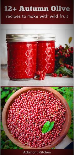 two jars filled with red berries next to each other