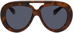 Aviator-style tortoiseshell acetate-frame sunglasses in brown. · Blue lenses · 100% UVA/UVB protection · Top bar · Integrated nose pads · Logo hardware at temples · Exposed core wires · Includes leather pouch · Size: 55.16 140 Supplier color: Blonde Havana/Blue Heart Evangelista, Aviator Style, Bar Top, Blue Lenses, Leather Pouch, Sunglass Frames, Aviator Sunglasses, Tortoise Shell, Havana