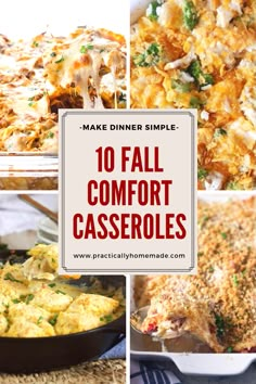 10 of the Best Fall Comfort Casseroles from around the web are compiled together by top US food blog, Practically Homemade. Click here now! Healthy Cold Weather Comfort Food, Classic Fall Dinner Recipes, Award Winning Casserole Recipes, Healthy Fall Casserole Recipes, Egg Meals Dinners, Comfort Foods Cold Weather, Fall Dishes Dinners, Fall Sunday Dinner Ideas, Stuffing Casserole Recipes