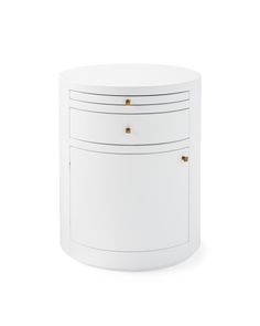 a white cabinet with three drawers on top