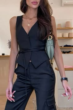 Luxury Sleeveless Blouse Tank Top For Workwear, Lady Office, Loose Vest, Slim Blouse, Button Vest, Neck Women, Fashion Lady, Vest Fashion, Hem Top