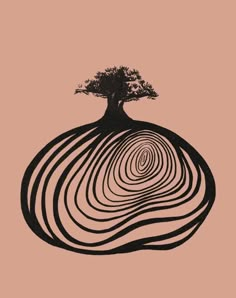 an image of a tree on top of a hill with swirls in the middle