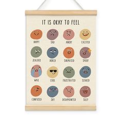 a poster hanging on the wall that says it is okay to feel different types of emotions