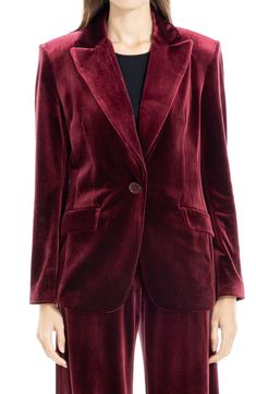 Create an elegant ensemble with this soft velvet blazer featuring peaked lapels and flap pockets for polished style. 28" length One-button closure Peaked lapels Front flap pockets Lined 90% polyester, 10% spandex Dry clean Imported Polished Style, Peak Lapel, Max Studio, Soft Velvet, Flap Pocket, Online Purchase, Nordstrom Rack, Blazer Jacket