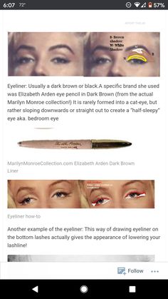 50s Eye Makeup, 1950s Eyeliner, Marilyn Monroe Eye Makeup, 1950 Eyeliner, Marilyn Monroe Makeup Tutorial, Downturned Eye Makeup Vintage, Vintage Makeup Guide, 1940s Eyeshadow, 1950’s Makeup