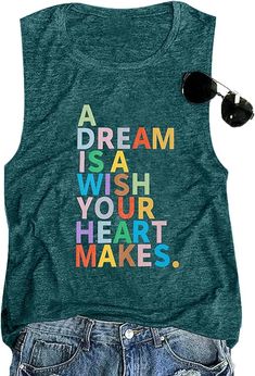 A Dream is a Wish Your Heart Makes Tank Tops Womens Magical Shirt Magic Kingdom Vest Summer Vacation Graphic Tanks Vacation Graphic, Vacation Tank Top, Cheetah Print Shirts, Disney Tank Tops, Disney Tanks, Letter Print Tee, Funny Letters