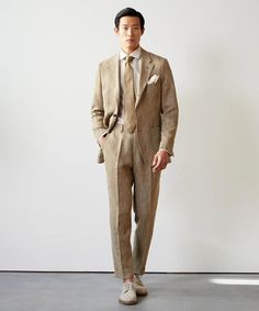 Italian Linen Silk Madison Suit in Light Brown Minimalism Moodboard, Mens Italian Fashion, Mens Linen Suit, Civil Dress, Oc Design