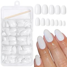 PRICES MAY VARY. Oval press on nails short kit: You will get 240pcs of short oval white press on nails in 12 sizes, 5 sheets of adhesive tabs, 1 mini file, and 1 wooden stick. This is a great value press on nails pack for home nail art manicures. It contains everything you need for a press-on nail manicure, saving you money and time to achieve a salon effect at home High-quality nails press ons short oval: Our short press on nails are crafted using premium acrylic that ensures durability, streng White Press On Nails, Short Oval Nails, Nails Press Ons, Home Nail Art, Curved Nails, Short Fake Nails, Short Press On Nails, Press On Nails Short, Nails Press