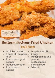 the menu for buttermilk oven fried chicken