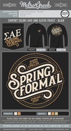 an ad for spring formal clothing with the words spring formal in gold and black on it