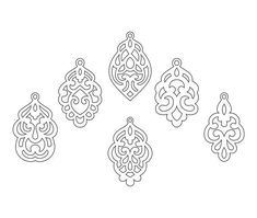 six ornamental ornaments are shown in black and white, with the wording below them