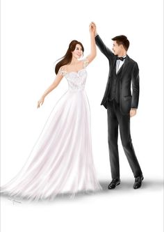 a man in a tuxedo and a woman in a wedding dress are dancing