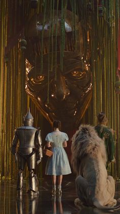 the wizard and the person are standing next to each other in front of a giant robot