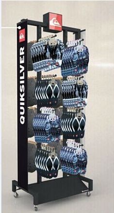 a rack with several pairs of shoes on it