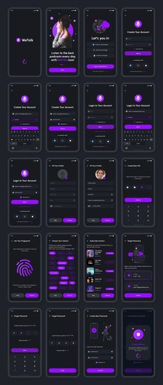 WeTalk - Podcast App UI Kit Premium &amp; High Quality UI Kit with All Full Features of Podcast App (iOS/Android Support, 110+ Screens, with Design System Included) Modern App Design, Chat App Web Design, Podcast App Design, Podcast Web Design, Dark App Design, Ui App Design, Ui Design App, Ui Kit Design, Music Streaming App Design