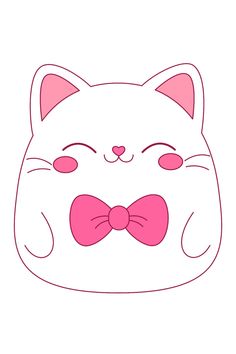 a drawing of a cat with a pink bow tie on it's head and eyes