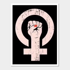 a black and pink poster with the symbol of women's fist raised up in protest