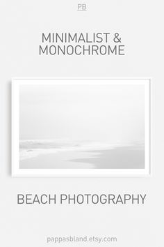 the minimalist and monochromee beach photography flyer is shown in black and white