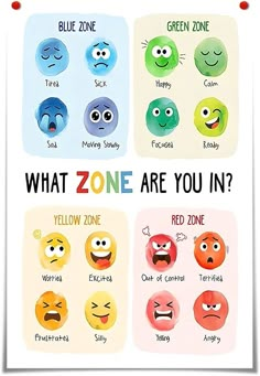 a poster with different types of emoticions on it that says, what zone are you in?