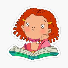 a red haired girl reading a book sticker