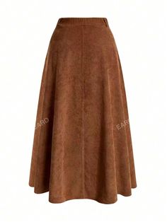 Style:Casual \nType:Flared \nDetails:Button Front \nColor:Brown \nPattern Type:Plain \nWaist Line:Natural \nLength:Long \nTemperature:Late Fall (10-17℃/50-63℉) \nFit Type:Loose \nFabric:Non-Stretch \nMaterial:Fabric \nComposition:97% Polyester \nComposition:3% Elastane \nCare Instructions:Machine wash or professional dry clean \nSheer:No \n Late Fall, Plus Size Skirts, Flare Skirt, Plus Clothing, Style Casual, Dry Clean, Plus Size, Skirt, Clothes For Women