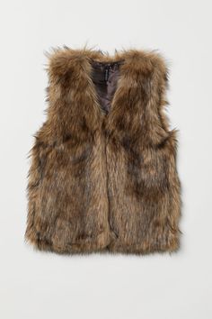 Faux Fur Vest - Brown - | H&M US 1 Faux Vest, Faux Fur Gilet, Mens Fashion Dressy, Fur Gilet, Coat Outfit, H&m Jackets, Faux Fur Vest, Faux Fur Vests, Thanksgiving Outfit