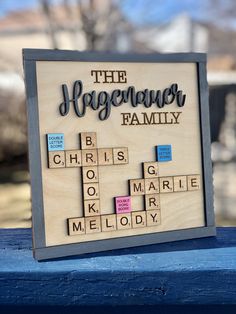 Scrabble Tiles Wall Art, Personalized Family Name Wood Sign, Fathers Day Gift for Grandpa, 5th Anniversary Gift, Grandpa Gift From Grandkids - Etsy Circle Family Name Sign, Family Personalized Gifts, Scrabble Wall Art Diy Framed, Family Scrabble Wall Art, Scrabble Wall Art Diy, Scrabble Tile Crafts Diy, Scrabble Family Names, Scrabble Letter Crafts, Scrabble Gifts