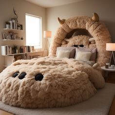 a bed made up to look like a monster