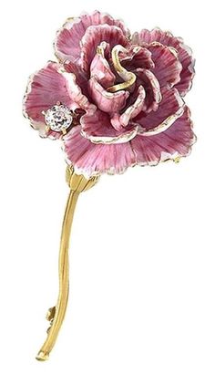 © 1st Dibs Gold and Enamel Flower Brooch with Diamond by Tiffany & Co. c1900 Diamond Flower Brooch, Animal Themed Jewelry, Flower Costume, Pink And Gold Wedding, Jewelry Auction, Pink Enamel, Diamond Flower