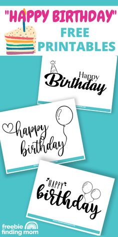 These are three “Happy Birthday” in cursive free printables. Each printable is uniquely designed, some feature balloons, or a party hat, or hearts. Happy Birthday In Cursive, Birthday Cursive, Happy Birthday Free, Card Verses, Happy Birthday Cards Diy, Happy Birthday Cards Printable, Birthday Freebies, Happy Birthday Printable