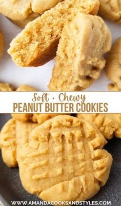 peanut butter cookies cut in half and stacked on top of each other with text overlay