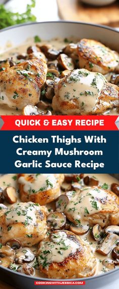 This Chicken Thighs with Creamy Mushroom Garlic Sauce recipe features tender chicken simmered in a rich, flavorful sauce made with mushrooms and garlic, perfect for a comforting weeknight dinner.