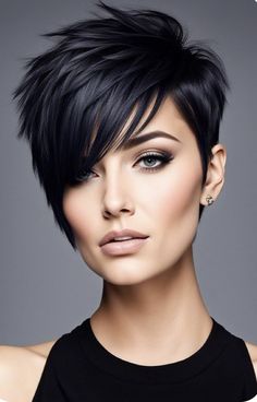 Edgy Short Hair Styles, Hair Dye Trends, Pixie Haircut Ideas, Asymmetrical Pixie Cuts, Hairstyles For Ladies, Funky Short Hair, Short Dark Hair, Asymmetrical Pixie, Hair Styles For Women