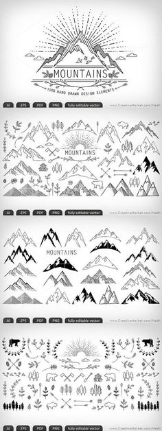 the mountain range is shown in black and white, with different types of mountains on each side