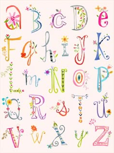 the alphabet is made up of different letters and numbers, with flowers on each letter