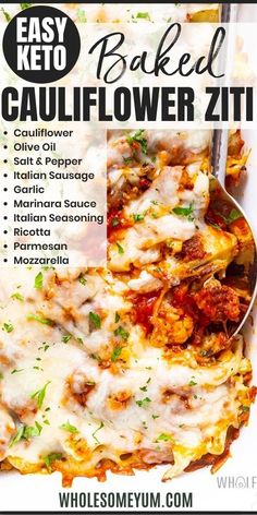 an easy keto baked cauliflower ziti recipe