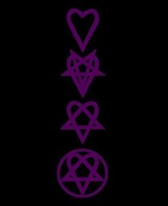 three purple hearts and arrows on a black background with the word love written in it