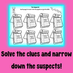 a pink background with the words solve the clues and narrow down the subjects