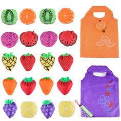 a bunch of different items that are in the shape of an orange and some watermelon