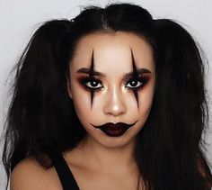 Cute Makeup Ideas For Halloween, Simple Halloween Makeup Black Women, Diy Baddie Halloween Costumes Ideas, Baddie Clown Costume, Baddie Clown Makeup, Red And Black Halloween Makeup, Simple Halloween Makeup Looks For Work, Soft Clown Makeup, Halloween Inspired Makeup