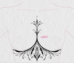 the back of a woman's breast with an ornate design on it and pink lettering